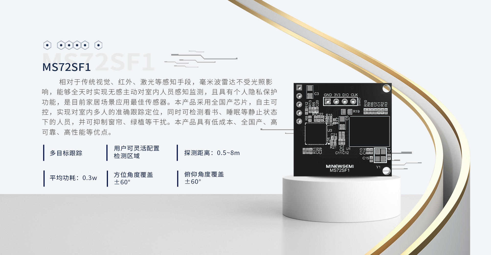 60GHz毫米波雷达模块MS72SF1 顶装探测8m